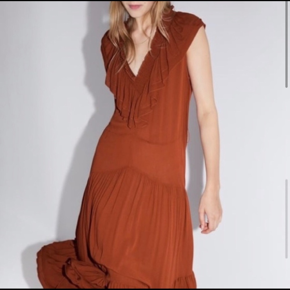 ZARA RUFFLE MIDI DRESS W BELT m - Picture 2 of 9
